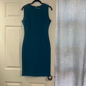 Scuba Crepe Crew Neck Sleeveless Sheath Dress Calvin Klein Teal- 4